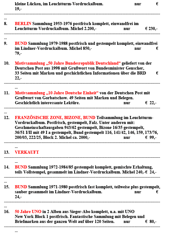 Sonderangebote Briefmarken