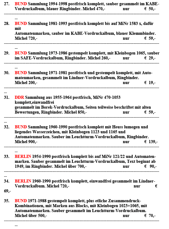 Sonderangebote Briefmarken