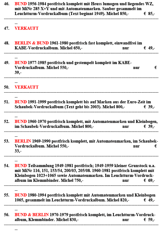 Sonderangebote Briefmarken