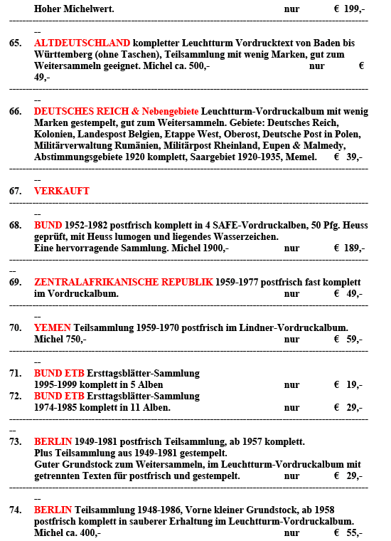 Sonderangebote Briefmarken